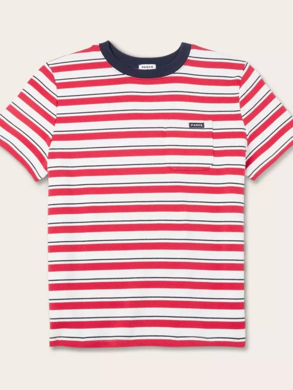Women's Short Sleeve Crewneck Pocket T-Shirt - Parke x Target Red/Navy Striped 2